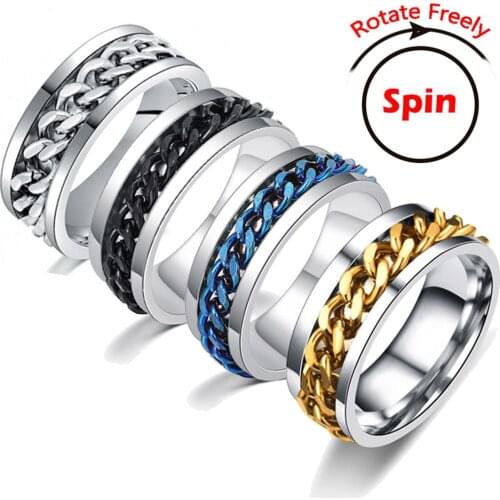 Anxiety Rings For Men Fidget Spinner Rings Rotating Freely Stainless Steel Chain Ring Stress Release Accessories Mens Jewelry