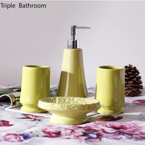 European Bathroom Accessories Set Ceramic Home Liquid Soap Bottle Toothbrush Cup Soap Holders Washing Tools Four Piece Set