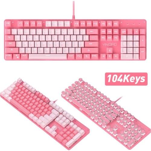 Pink Keyboard Mouse Sets Punk Keycap Mechanical Keyboard Wired Mouse for Desktop Computer Pink keyboard for girl