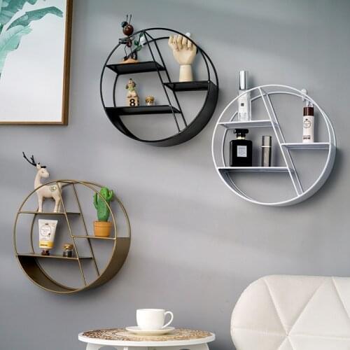 Wall Mounted Storage Shelf Metal Round Hexagon Decorative Holder Display Racks for Bedroom Living Room Office Organizer Decor