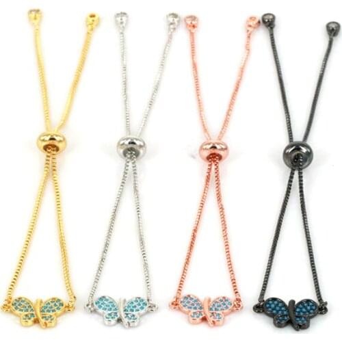 New 2017 Micro Pave CZ Green Zircon butterfly Charms Pendants Chian Adjustable Bracelet & Bangle Women Yoga Bracelet Pulsera