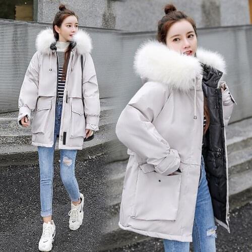 2021 New Fashoin Thick Loose Medium Long Winter Jacket Women Casual Big Pocket Fur Hooded Military Parka Coat Female