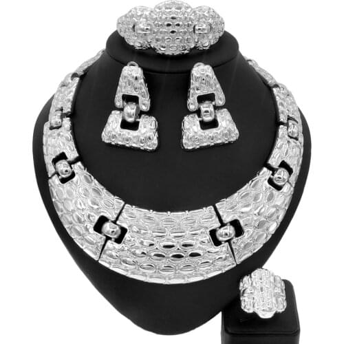 Yulaili Latest Brazilian Gold Jewelry Set Italian Gold Wedding Jewelry Sets Luxury Woman Party Big Jewellery Necklace Set H0002