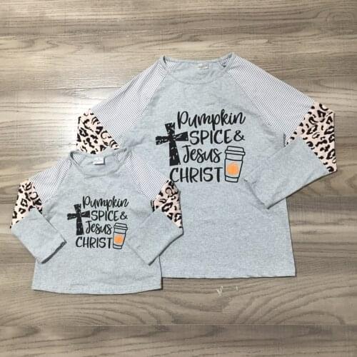 Girlymax Fall Autumn Baby Girls Mommy &me Pumpkin Spice Jesus & Christ Raglans Stripe Leopard Top Long Sleeve Kids Clothing
