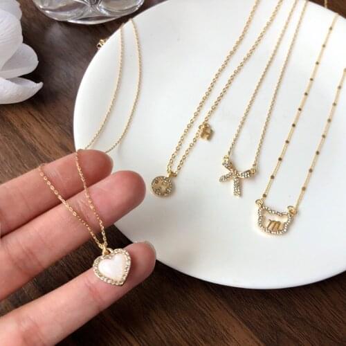 Fashion H Letter Pendant Necklaces Little Bear Diamond Collarbone Chain Bow Love Heart Choker Jewelry for Women Accessories Gift