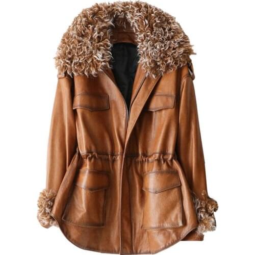 Real Fur Coat Female Wool Jacket Genuine Leather Jacket Autmn Winter Coat Women Clothes 2020 Korean Vintage Sheepskin Down Coat