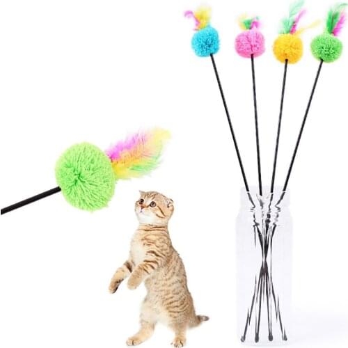 Pet Kitten Cat Interactive Toy Rod With Feather Toys Teaser Interactive Stick Toy Cat Training Tools 1pc Cat Kitten Toy L3