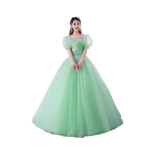 Freeship light green/pink bubble sleeve cosplay ball gown Medieval Renaissance Gown cosplay Victoria dress Marie Belle