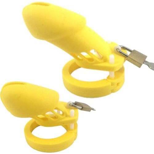 Chastity Cage CB6000 CB6000S Yellow Silicone Chastity Devices Metal Lock Men Chastity Cock with 5 Penis Ring Sex Product G7-2-7