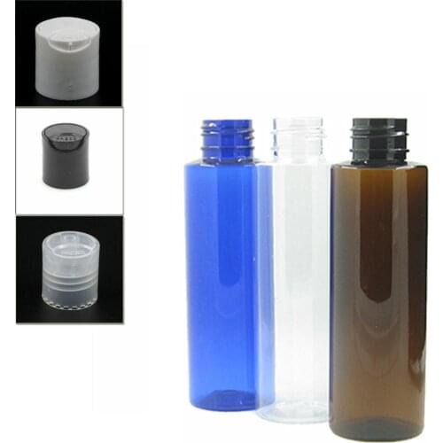 100ml empty clear/blue/amber Cylinder Plastic Bottles pet bottle with transparent/white/black Disc Tops cap x5