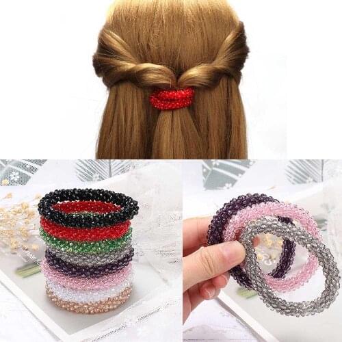1PC Hair Rope Women Hair Accessories Crystal Headband Korean Cute Sweet Girl Vintage Elastic Hair Bands Rubber Rope Headdress