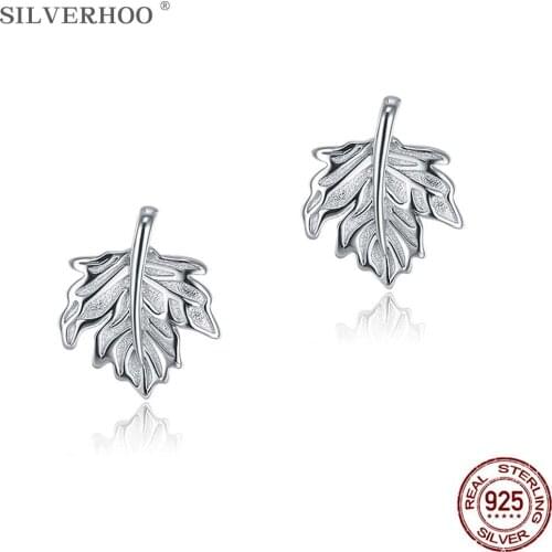SILVERHOO 925 Sterling Silver Earrings For Women Minimalist Maple Leaf Plant Stud Earring Fine Jewelry Trendy Party Ear Studs