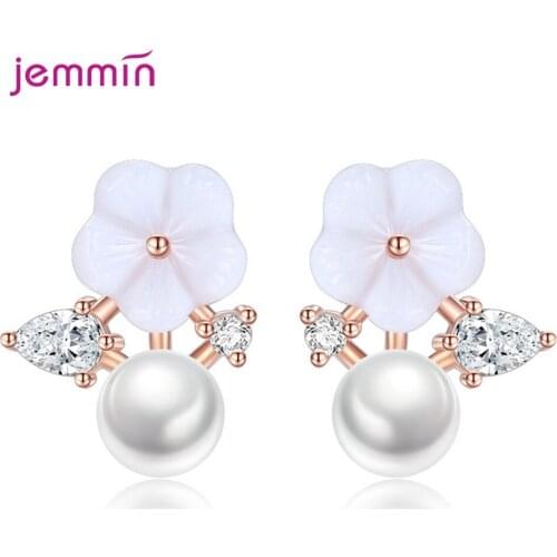 Korean Style Earrings Newest Design Fashion Jewelry Genuine 925 Sterling Silver Stud Earrings White/Rose Gold Color For Choice