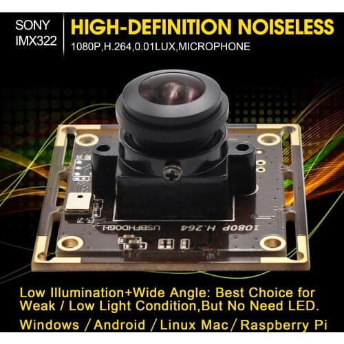 Wide angle usb camera module 1080P 180 degree fisheye lens CMOS Sony IMX322 USB board Camera 2mp