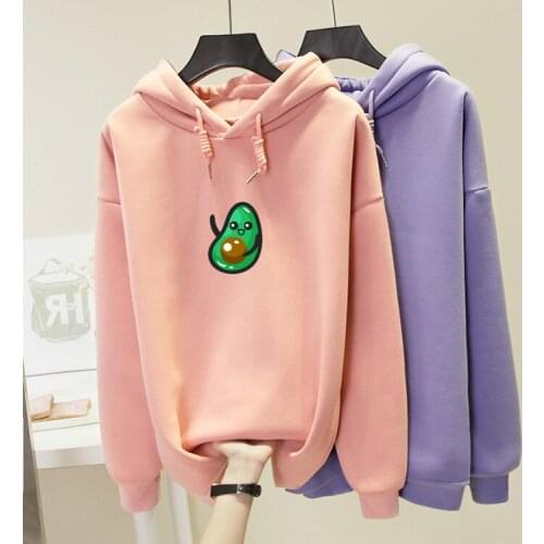 Avocado Cartoon Graphics Print Warm Kpop Sweatshirt Streetwear Kawaii Harajuku Pullover Fleece Oversized Hoodie Womens Jacket