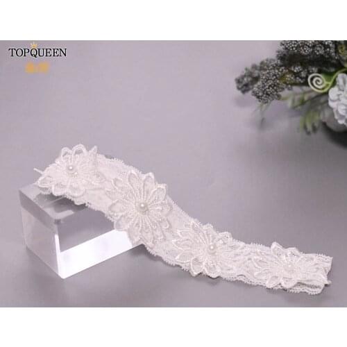 TOPQUEEN Wedding Garters Lace Embroidery Floral Sexy Garters for Women/Bride pearl Thigh Ring Bridal Pearl Garters TH27-P