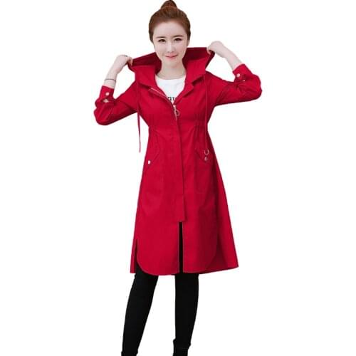 Spring Autumn Hooded Trench Coat Woman New Fashion Zipper Slim Thin Outerwear Female Mid-Length Windbreaker Plus Size 3XL G867