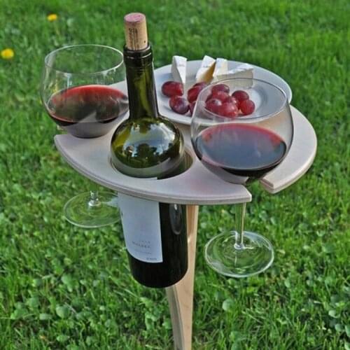 Outdoor Wine Table Foldable Portable Wooden Simple Installation Picnic Lawn Table Stand MUMR999