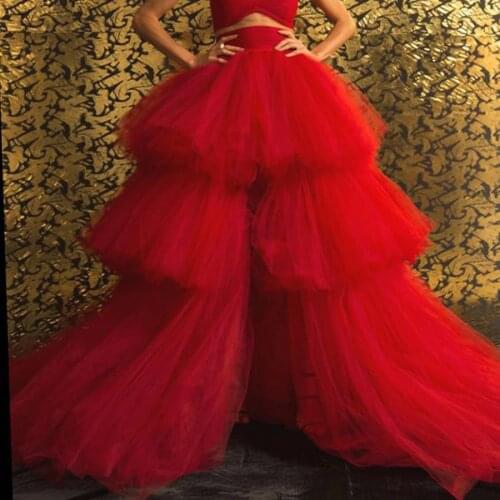 Gorgeous Lush Red Ruffles Long Tulle Skirts Women Zipper Custom Made Tutu Bridesmaid Skirt Female Tulle Skirt 2020