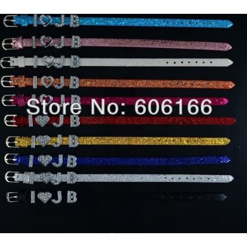I Love JB Justin Bieber Belieber Super Star Sequins Paillette Bling Bling Leather Bracelet Slider Crystal Letters DIY Wristbands