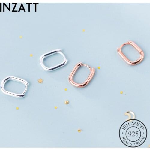 INZATT Real 925 Sterling Silver Minimalist Oval Hoop Earrings For Fashion Women Party Geometric Fine Jewelry 2019 Accessories