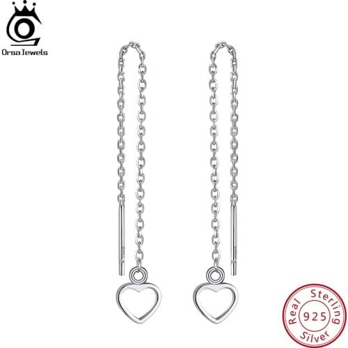ORSA JEWELS 925 Sterling Silver Drop Earrings For Women Romantic Heart Shape Earring Fashion Wholesale Jewelry For Female SE77