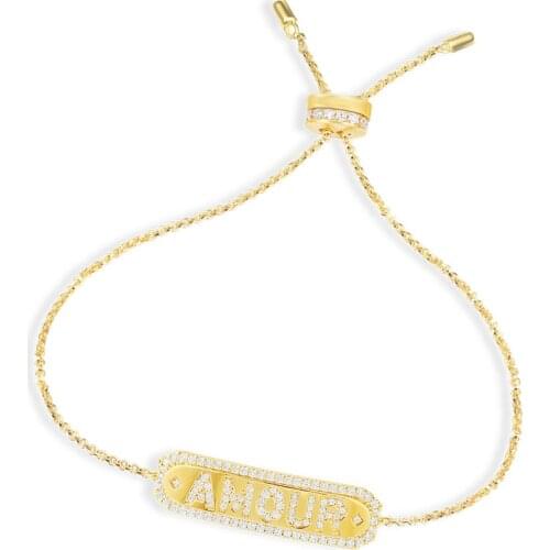SLJELY Fashion 925 Sterling Silver Yellow Gold Color AMOUR Letters Bracelet Adjustable Chain Micro Zirconia Women Luxury Jewelry
