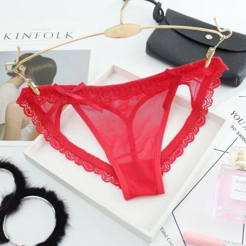 Womens Sexy lingerie Thongs G-string Underwear Panties Briefs Ladies T-back lace mesh transparent heart-shaped briefs