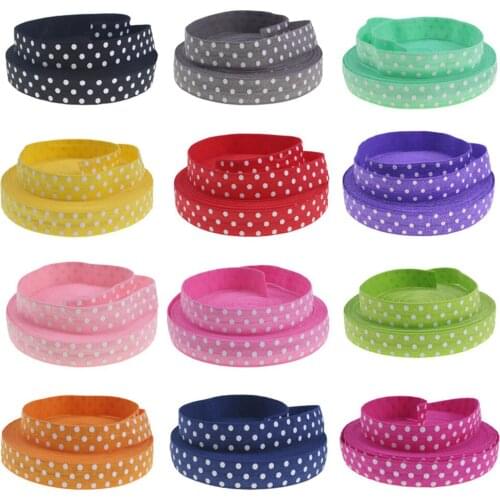 100yards/lot 5/8" Polka Dots ink printing- By the Yard wholesale Fold Over Elastic Hair Band elastic band HAIR TIES DIY