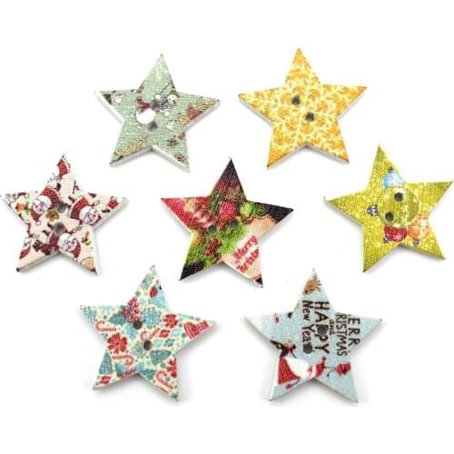 200PCS Mixed Wood Stars Buttons for Scrapbooking Sewing Decorative DIY Wooden Button Crafts Accessories Embellishments 25MM