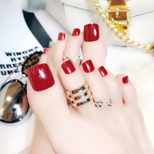 24pcs False Solid Color Wear Toenails Short Paragraph Manicure Patch False ToeNails Save Time Wearable ToeNail Art Tools