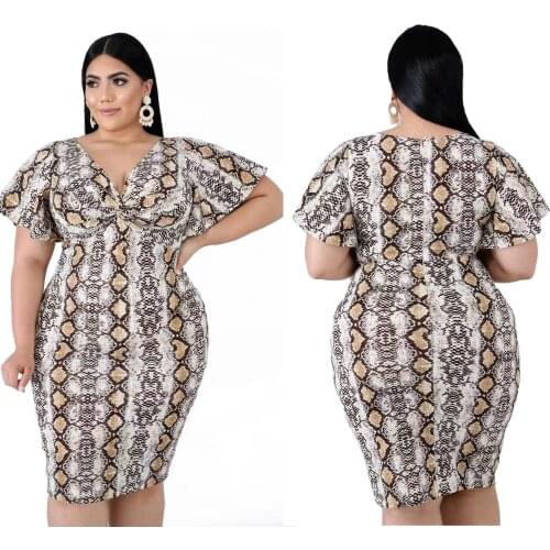 2XL-6XL Plus Size dress women summer clothing 2021 fashion snake printing short sleeve casual dresses Wholesale Dropshipping