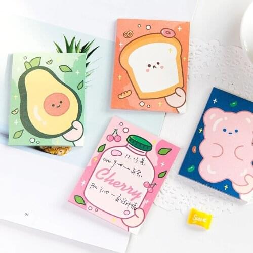 30 Sheets Cute Strawberry Cherry Avocado Bear Toast Memo Pad School Office Student Stationery To Do list Pad