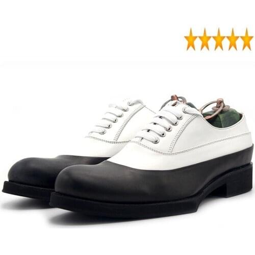 Men Thick Platform Office Formal Dress Shoes Genuine Leather White Social Shoe Sapato Masculino Male Footwear Mid Heel 4CM