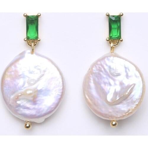 White Coin Pearl Gold Plated Rhinestone Hook Dangle Earrings