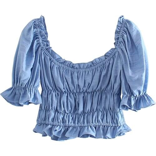 JC·KILIG 2021 Square Neck, Gathered Waist, Bubble Sleeve Shirt DP9416