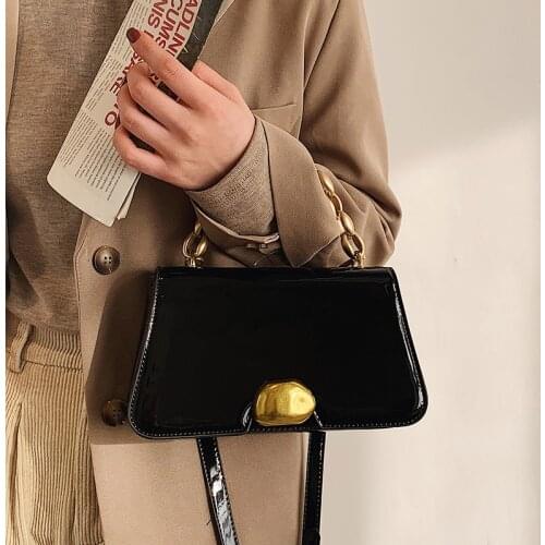 Korean Female 2021 New Trendy Texture Chain Small Square Bag All-Match Single Shoulder Messenger Bag Patent Leather Handbag