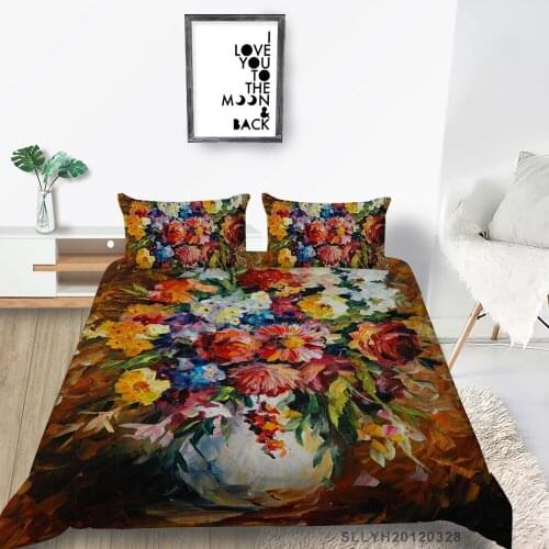 Beautiful Floral Bed Set Queen Artistic Warm Color Duvet Cover King Double Twin Full Single Girl‘s Bedding Set High End