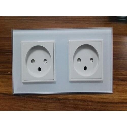 Livolo EU Standard Israel Power Socket,White Crystal Glass Panel, AC 100~250V 16A Wall Power Socket, VL-C7C2IL-11 Double Sockets