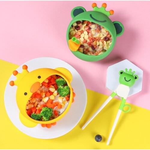 Childrens Tableware Silicone Bowl Set Cartoon Baby Feeding Bowl Fork Spoon Chopsticks Cute Silicone Tableware For Children