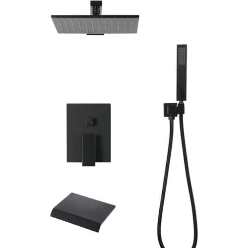 Matte Black Shower Faucets Set Rain Waterfall Concealed Shower System Wall Mount Bathtub Shower Mixer Shower Combo Set