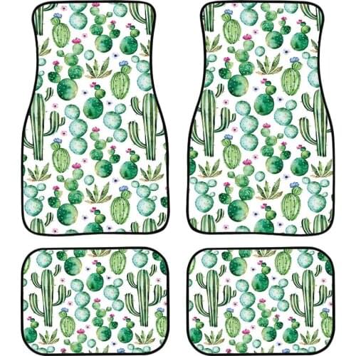AIMAAO Car floor mat set, suitable for ladies, children, all-weather washable 4-piece cactus printing gift set