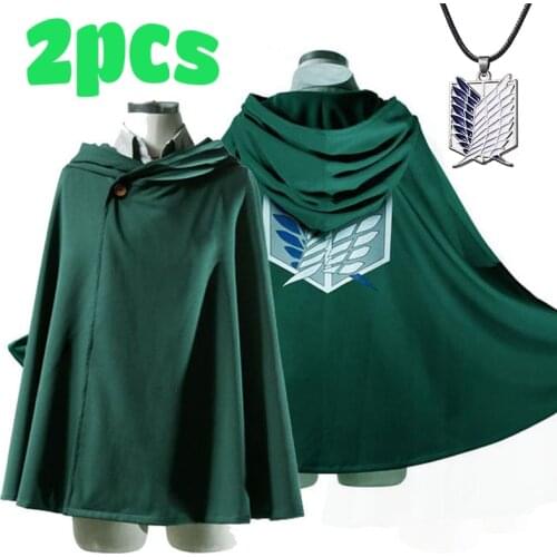 Attack on Titan Cosplay Cloak Levi Ackerman The Scouting Legion Wings of Liberty Green Hooded Cape Necklace Kids Adult
