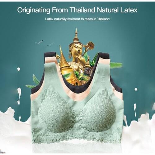 JETTING Underwear Womens Bra Small Chest No Trace No Steel Ring Thai Latex Bra No Trace Sports Vest Lace Beautiful Back