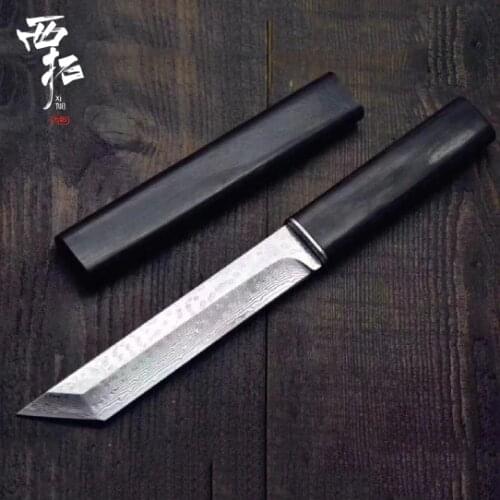 XITUO Paring Knife Damascus Steel VG10 Home Kitchen Chef Knife Outdoor Camping Knife Ebony Handle Japanes Samurai Style K Sheath