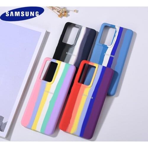 Original Samsung Galaxy S21/S21 Plus/S21 Ultral Rainbow Cartoon Soft Liquid Silicone Phone Case Shockproof Colorful Shell & Logo