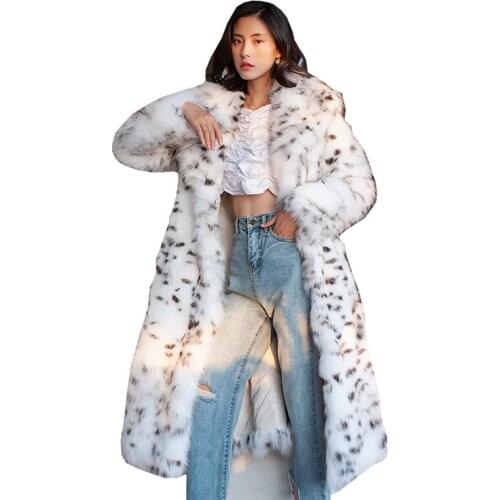9XL New Winter Womens Faux Fur Coats Loose Plus Size Female Leopard Overcoats Long Sleeve Imitation Fox Fur Outerwear Think