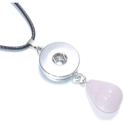 Pink Color Natural Stone Water Drop Shape 18mm Snap Button Jewelry Pendant Necklace Snap Jewelry Fit 18mm Snap Buttons DZ0125c