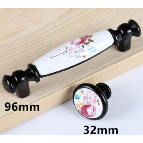 96mm rustico rural ceramic dresser door handles black white drawer kitchen cabinet knobs pull modern simple fashion handle 3.75"