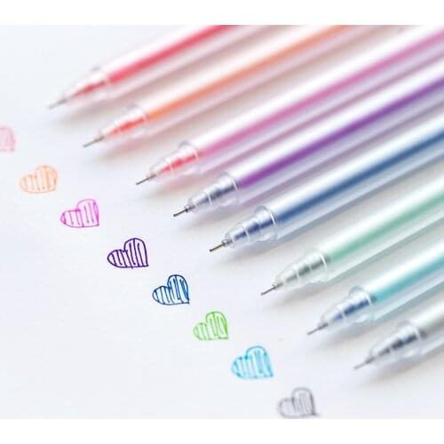 8pcs/Set Candy Color Needle Gel Pens 0.5mm Marker Liner Sketch Drawing Pens Pastel Rollerball Highlighter Office School Supplies